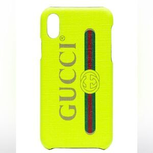 Gucci Fluorescent Yellow iPhone X Textured Case Retro Logo Print New In Box